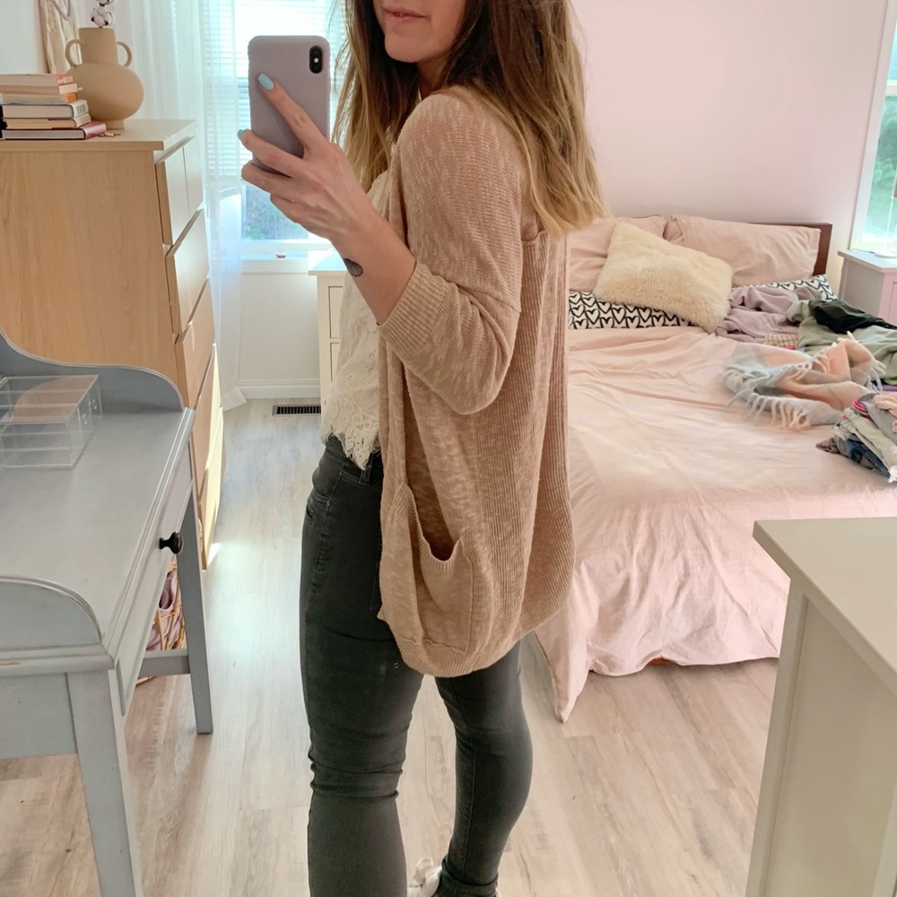 Monk & Lou Tan Cardigan with pockets